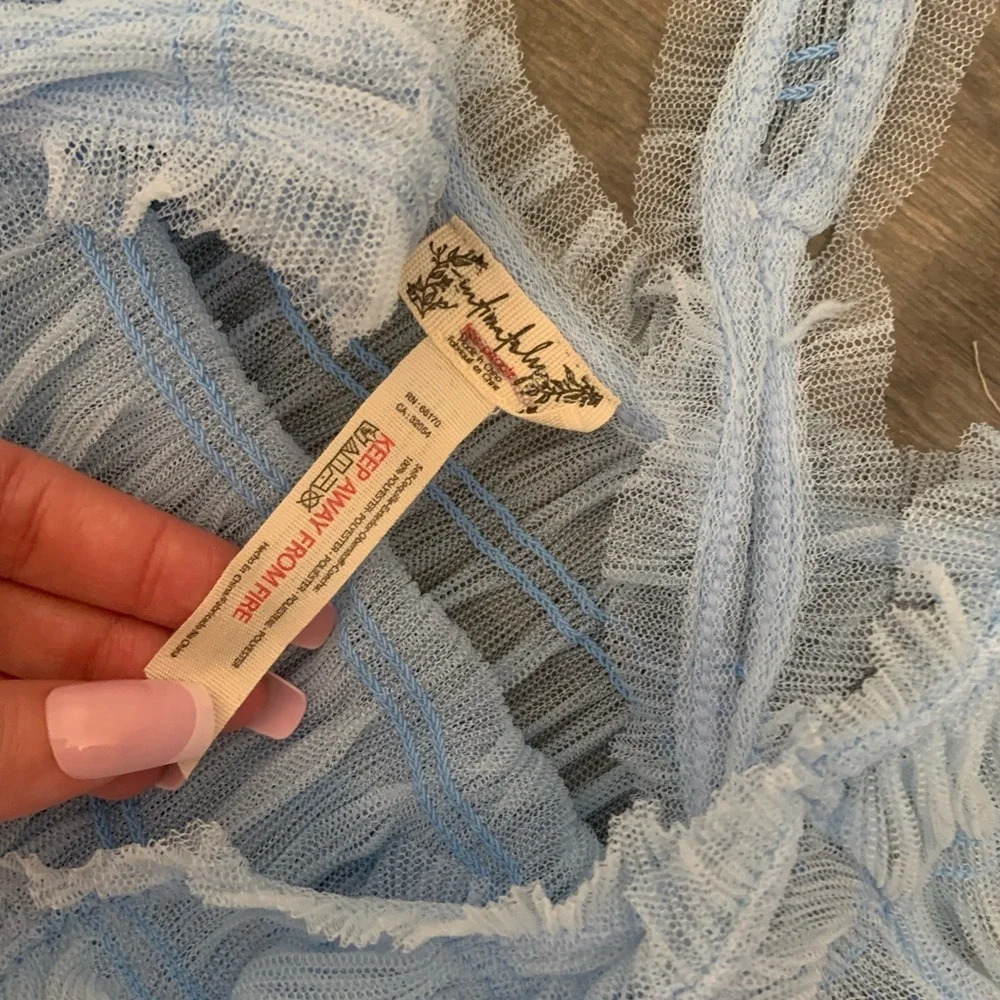 Free people let’s talk tutu slip nwot sheer boho revolve dress gown summer blue - Picture 4 of 4
